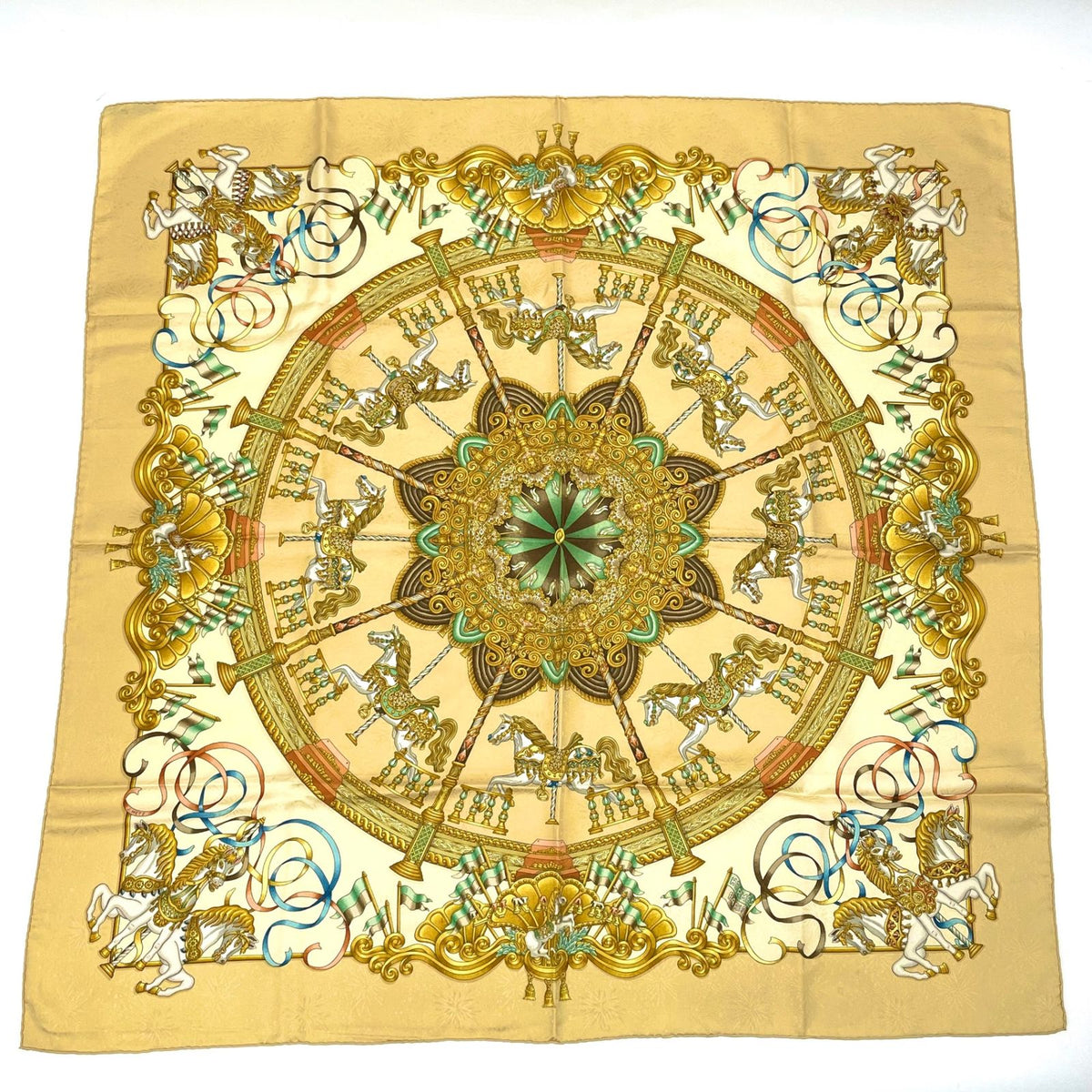 Hermes Carre 90 Luna Park Amusement Scarf Silk Yellow