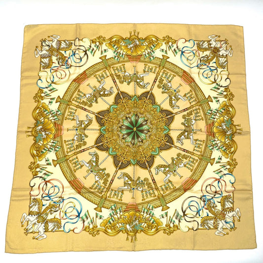 Hermes Carre 90 Luna Park Amusement Scarf Silk Yellow