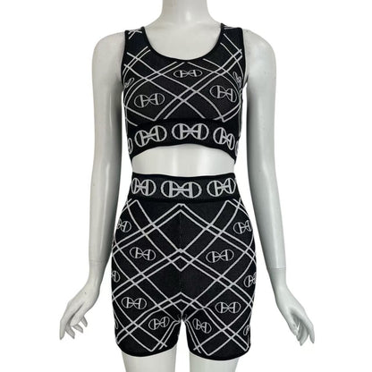 Hermes Set Shot Pants Vest Technical Knit All Over Pattern Black White 38