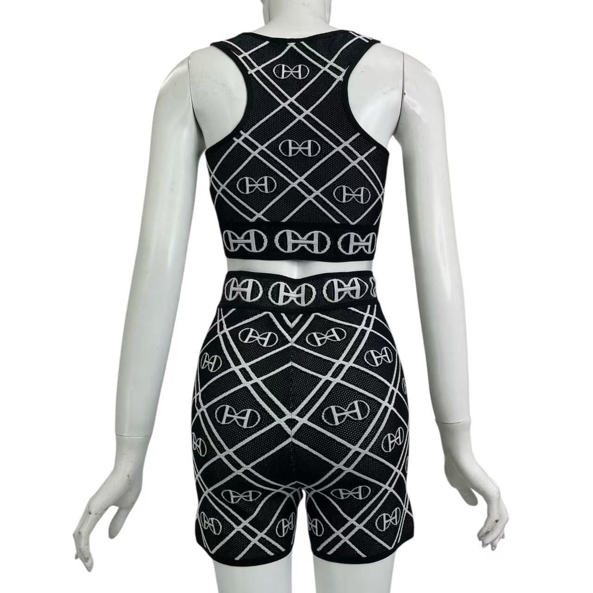 Hermes Set Shot Pants Vest Technical Knit All Over Pattern Black White 38 — view 3