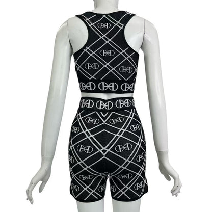 Hermes Set Shot Pants Vest Technical Knit All Over Pattern Black White 38 — view 3