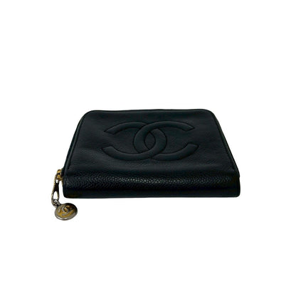 Chanel CC Logo Vintage Caviar Leather Bifold Wallet Black — view 6