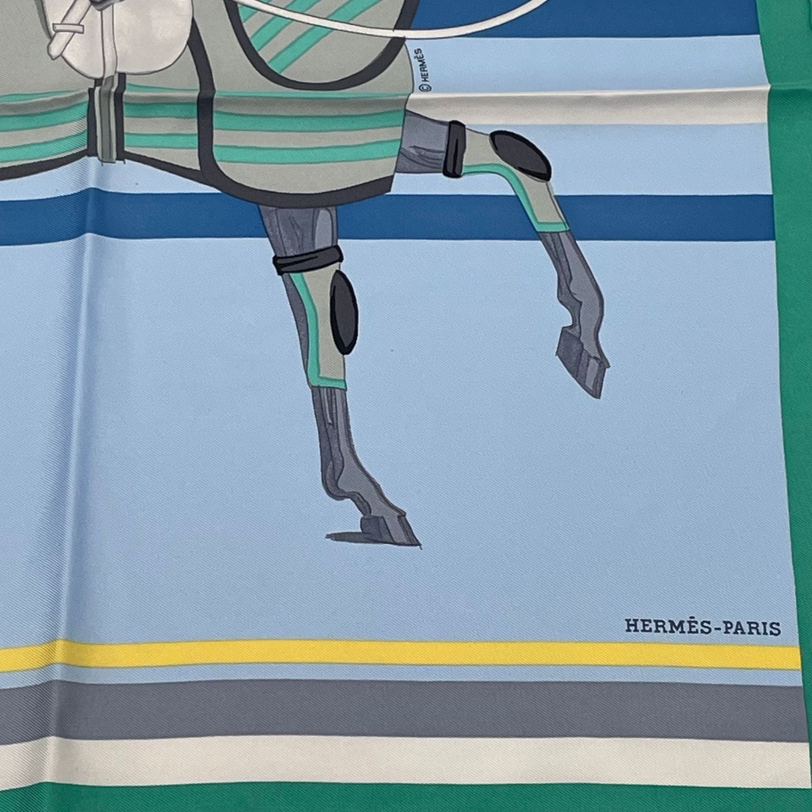 Hermes Scarf Cheval A la Couverture Silk Blue — view 5