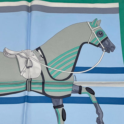 Hermes Scarf Cheval A la Couverture Silk Blue — view 3