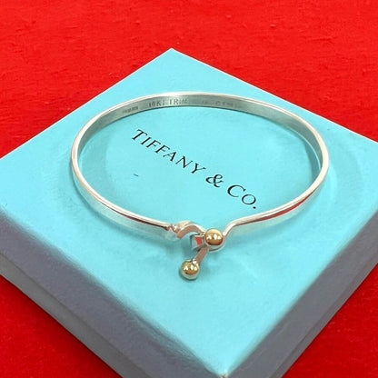 Tiffany & Co Double Hook Bangle 925 Sterling Silver Gold Bracelet