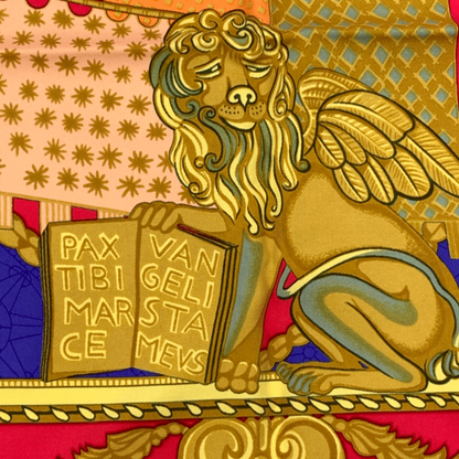 Hermes Scarf Carre 90 Silk Les Bissone de Venise Venice Ship Festival Red Blue — view 7