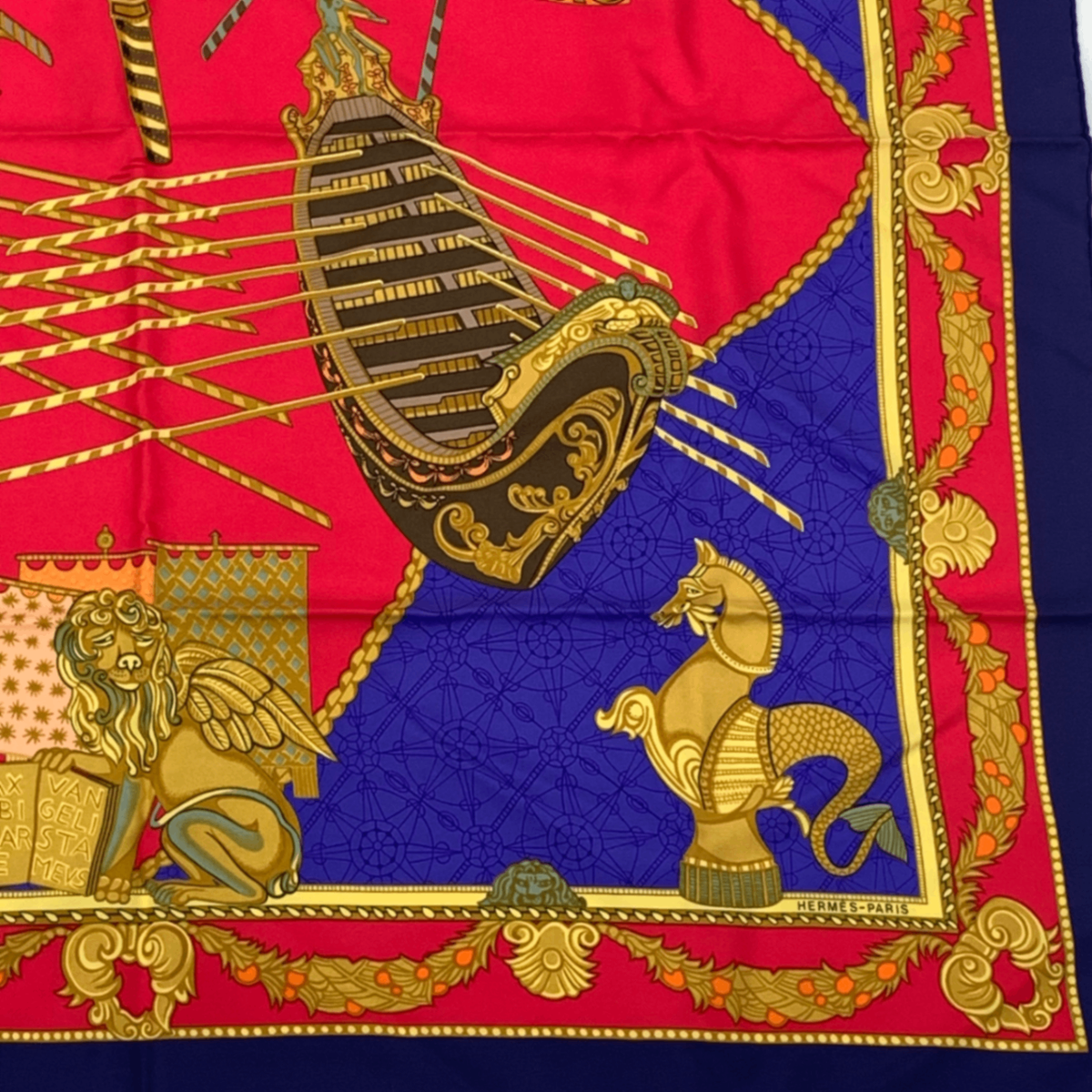 Hermes Scarf Carre 90 Silk Les Bissone de Venise Venice Ship Festival Red Blue — view 5