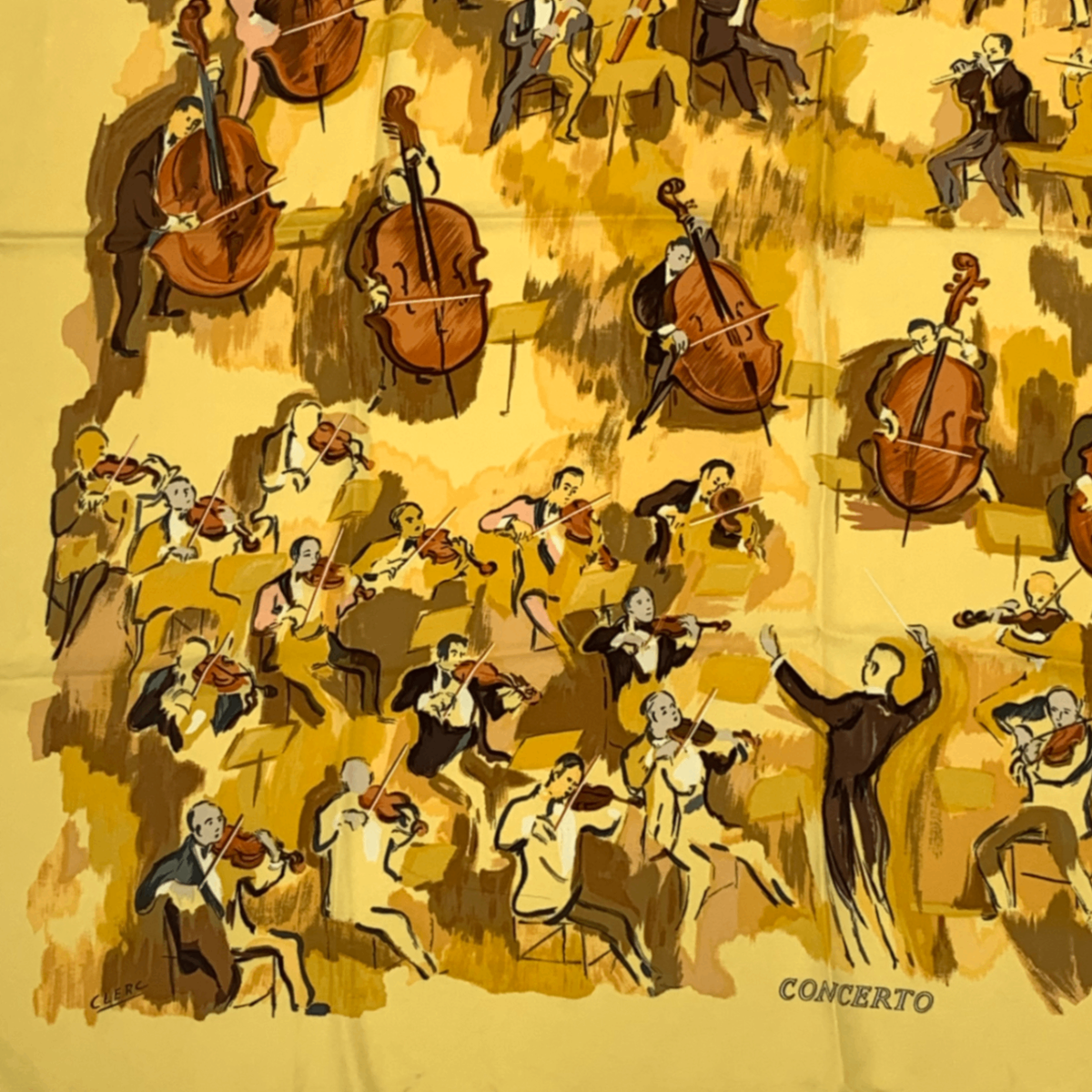 Hermes Carre 90 Concerto Yellow 100% Silk Scarf — view 4