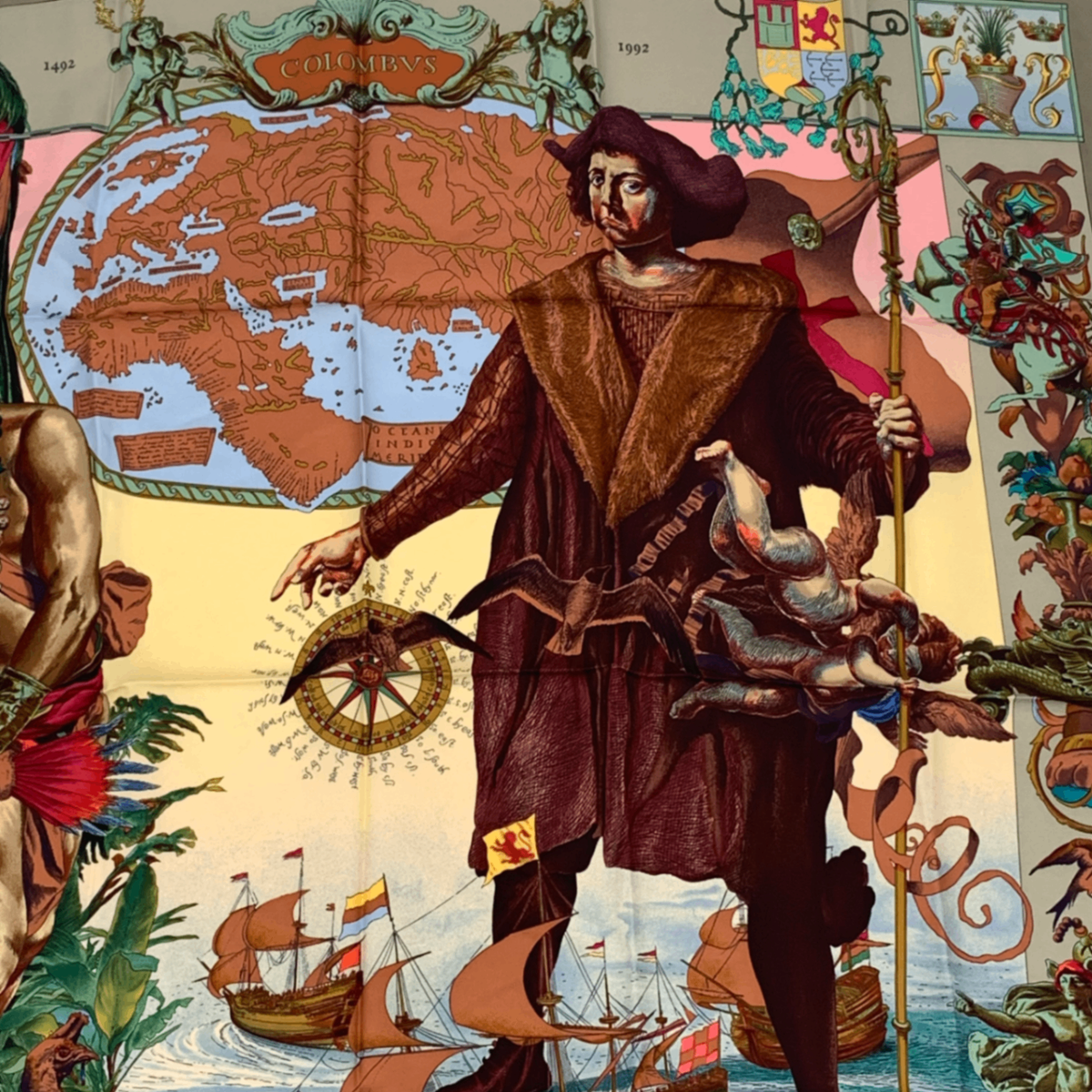 Hermes Carre 90 Scarf Les Ameriques Americas Columbus Silk Multicolor — view 3