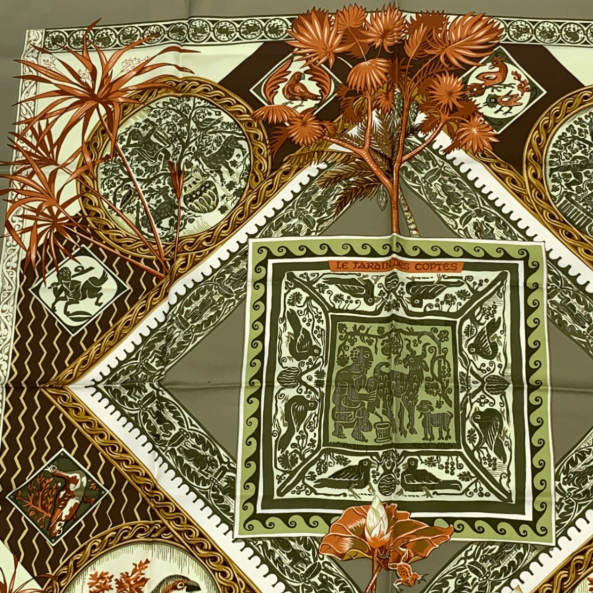 Hermes Carre 90 Silk Scarf le Jardin Des Coptes Coptic Garden Green — view 2