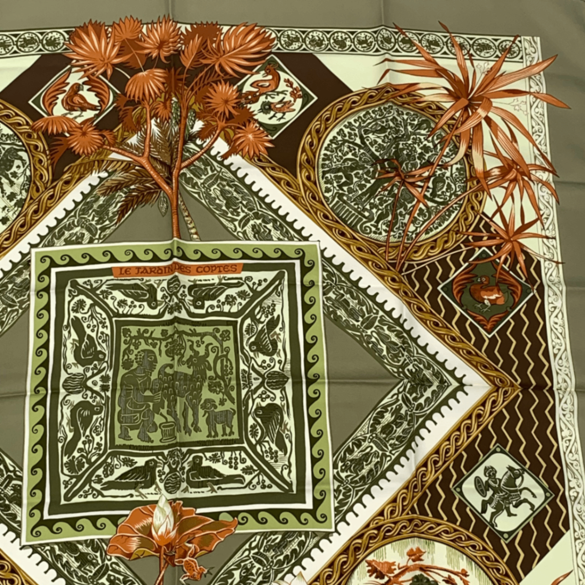 Hermes Carre 90 Silk Scarf le Jardin Des Coptes Coptic Garden Green — view 3