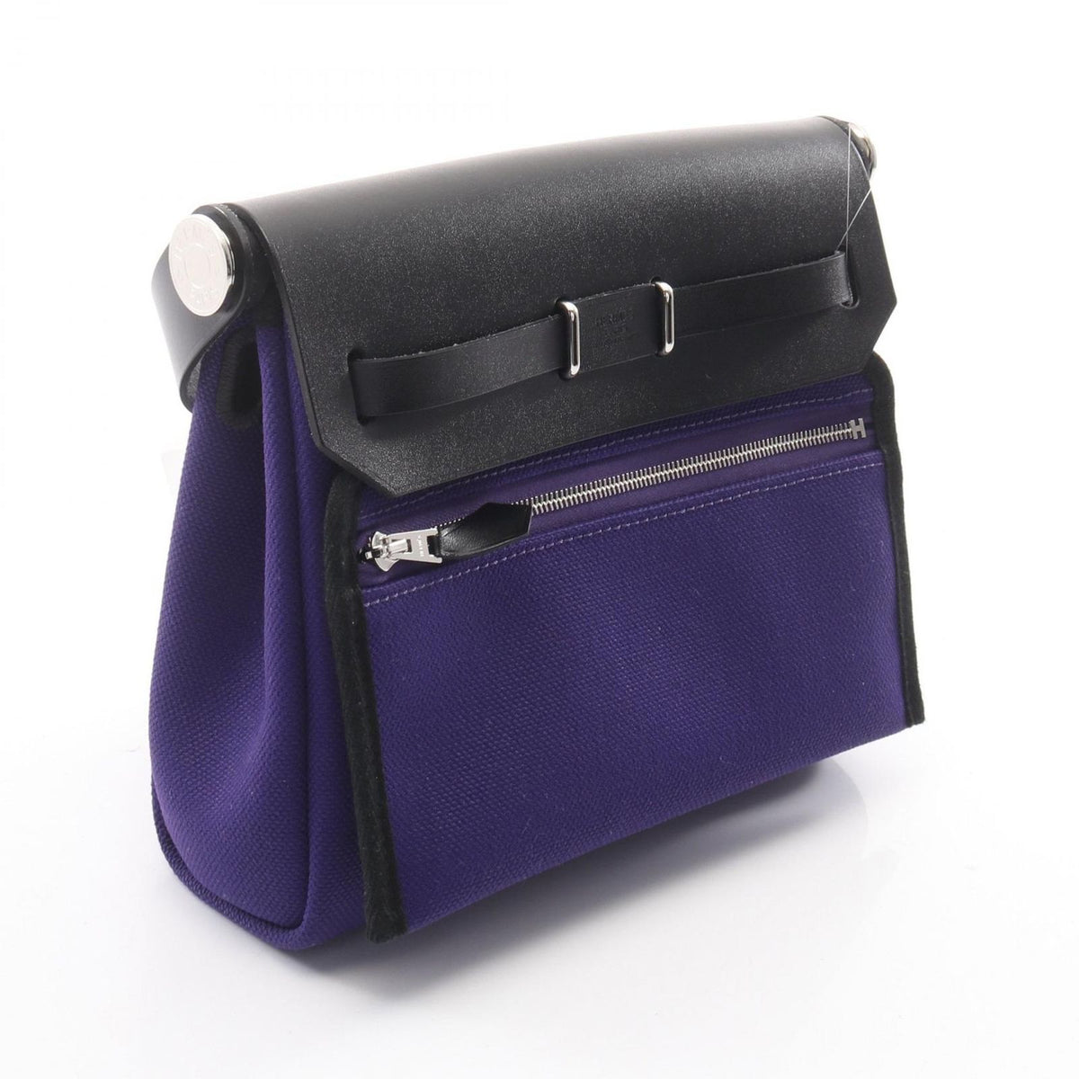 Hermes Shoulder Bag Herbag Zip Mini Purple Black Canvas Leather — view 2