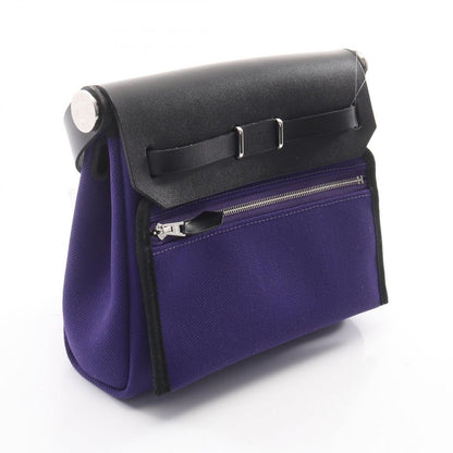 Hermes Shoulder Bag Herbag Zip Mini Purple Black Canvas Leather — view 2
