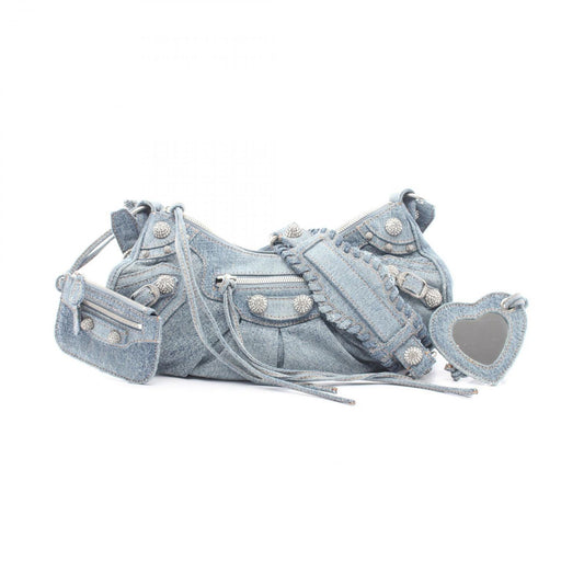 Balenciaga Shoulder Bag Le Cagole Rhinestone Denim Blue le Small