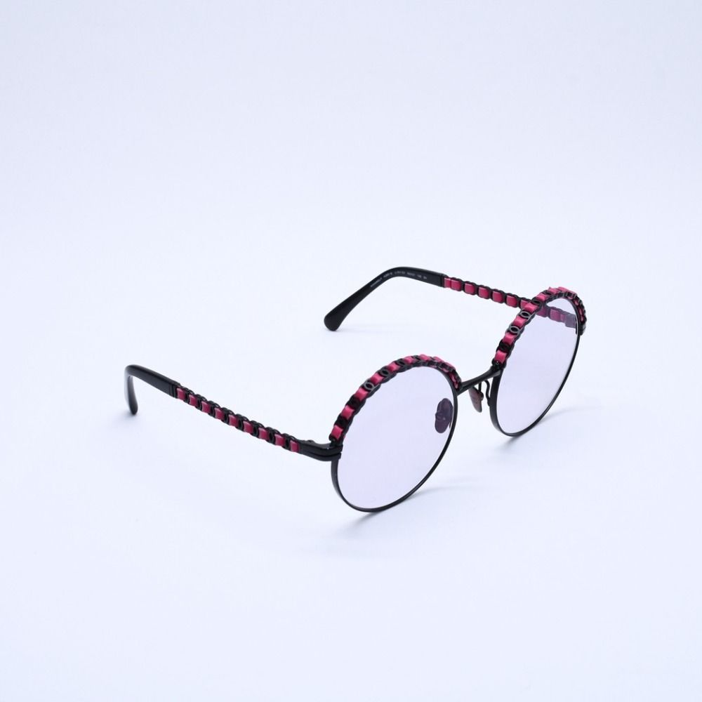 Chanel Round Shape Eyewear Sunglasses Calfskin Leather Black Pink CC Logo — view 4