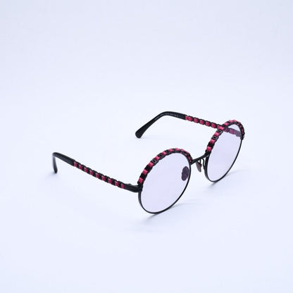 Chanel Round Shape Eyewear Sunglasses Calfskin Leather Black Pink CC Logo — view 4