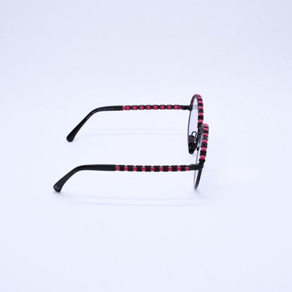 Chanel Round Shape Eyewear Sunglasses Calfskin Leather Black Pink CC Logo — view 5