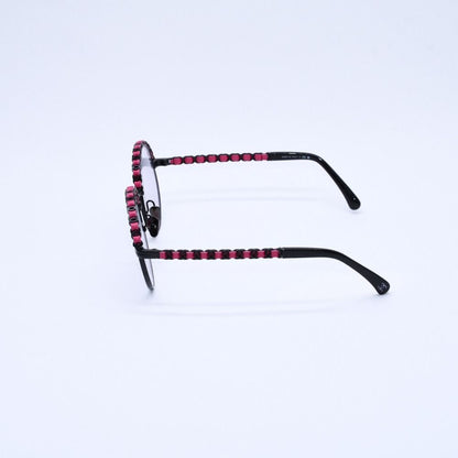 Chanel Round Shape Eyewear Sunglasses Calfskin Leather Black Pink CC Logo — view 6