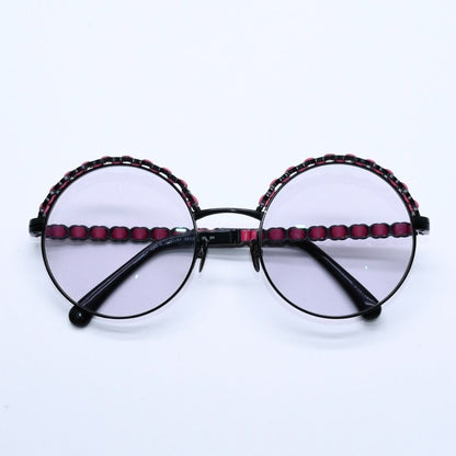 Chanel Round Shape Eyewear Sunglasses Calfskin Leather Black Pink CC Logo — view 2