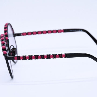 Chanel Round Shape Eyewear Sunglasses Calfskin Leather Black Pink CC Logo — view 7