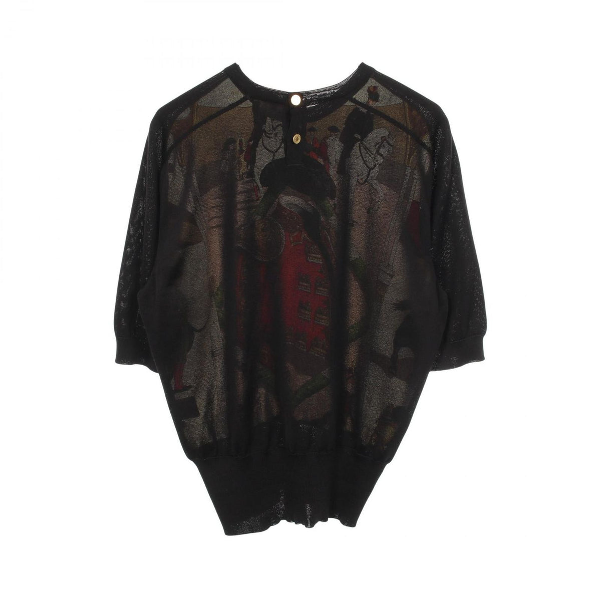 Hermes Knit Plaza de Toros Contrast Short Sleeve Silk Sweater — view 2