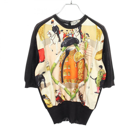 Hermes Knit Plaza de Toros Contrast Short Sleeve Silk Sweater