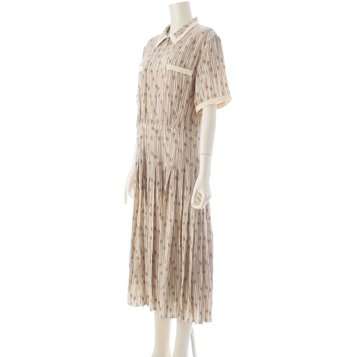 Celine Silk Triomphe All Over Print Dress Ivory White 40 — view 2