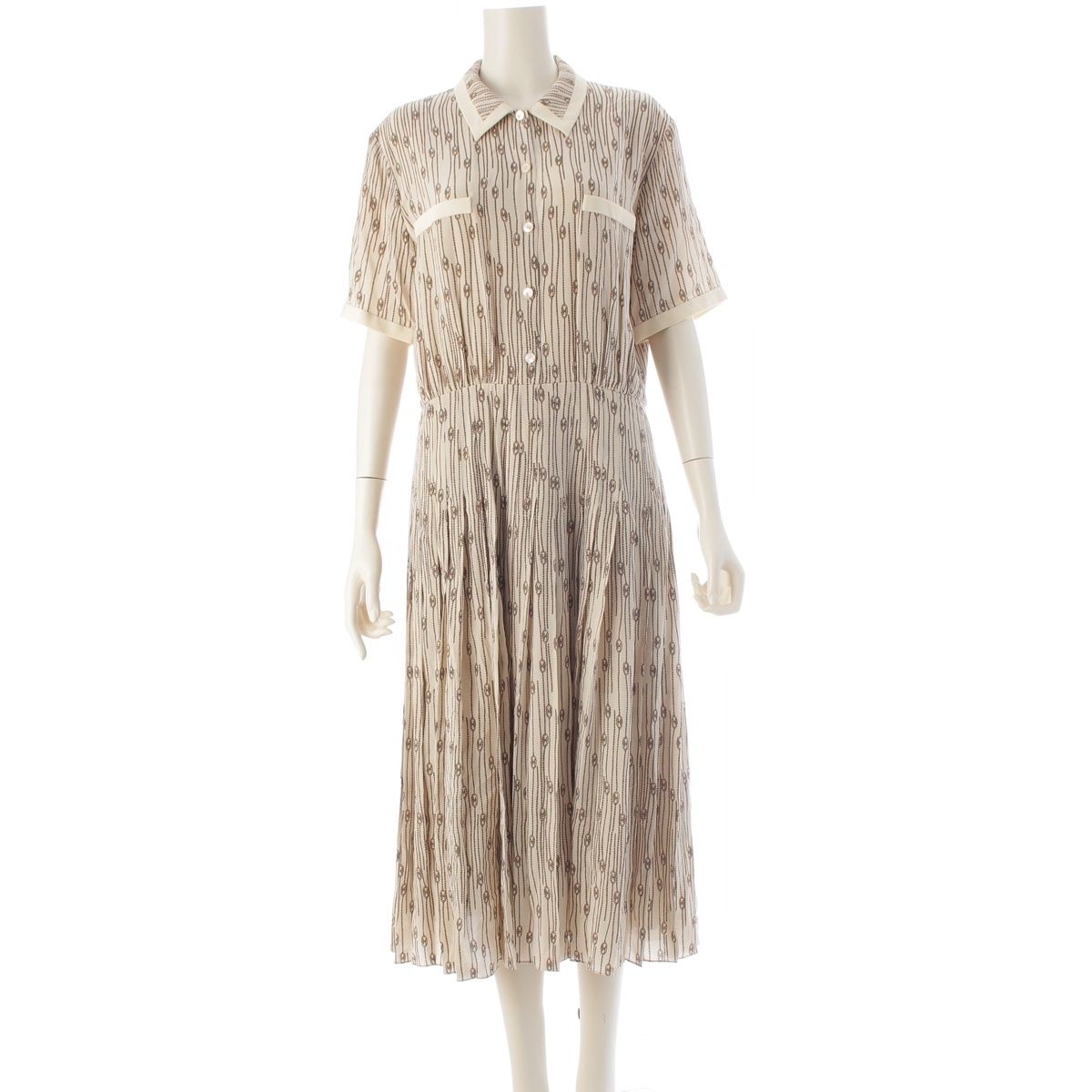 Celine Silk Triomphe All Over Print Dress Ivory White 40