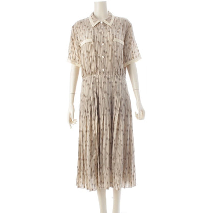 Celine Silk Triomphe All Over Print Dress Ivory White 40