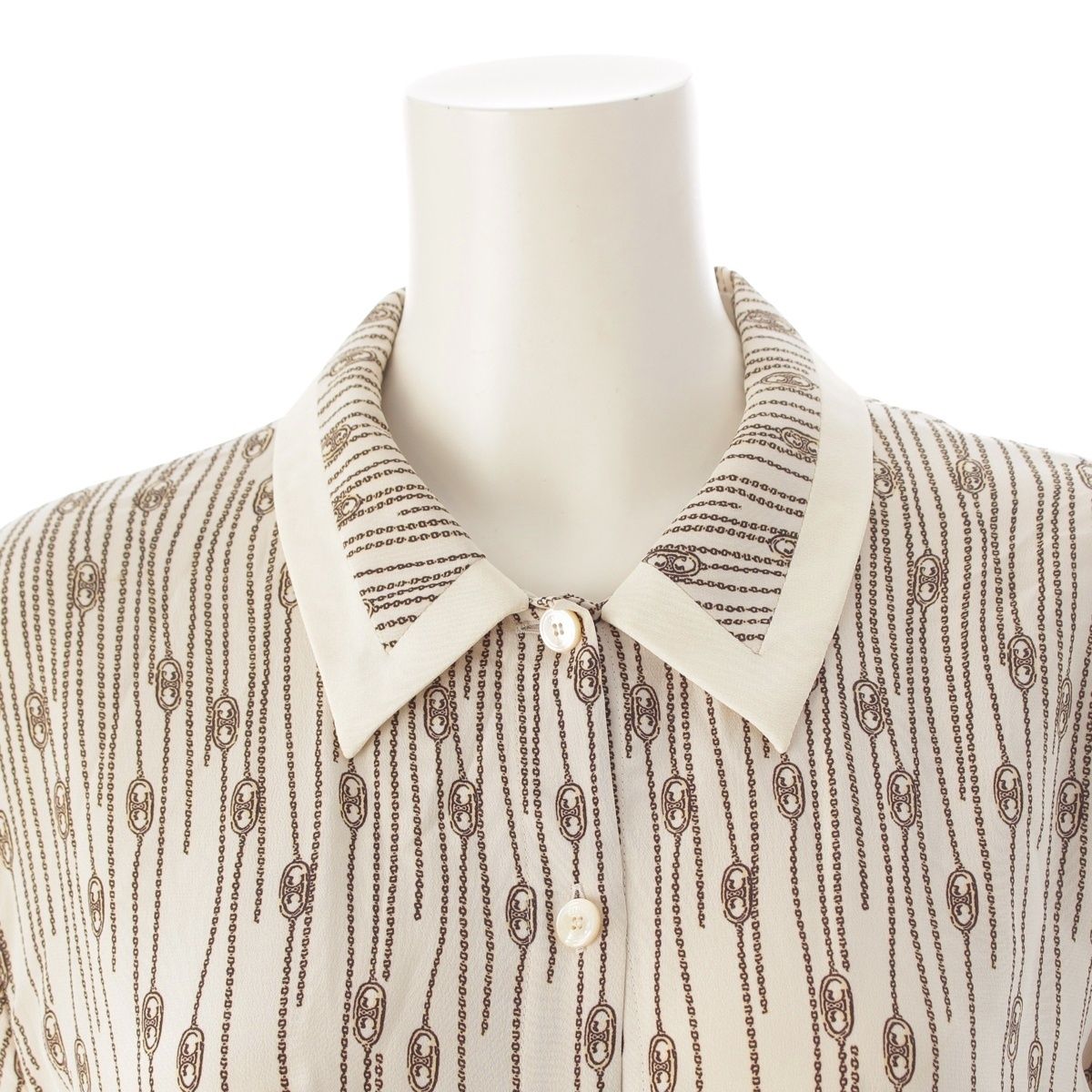 Celine Silk Triomphe All Over Print Dress Ivory White 40 — view 5