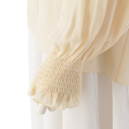 Celine Silk Ruffled Drawstring Triomphe Blouse Top Ivory White 38 — view 7