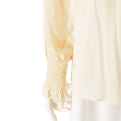Celine Silk Ruffled Drawstring Triomphe Blouse Top Ivory White 38 — view 6
