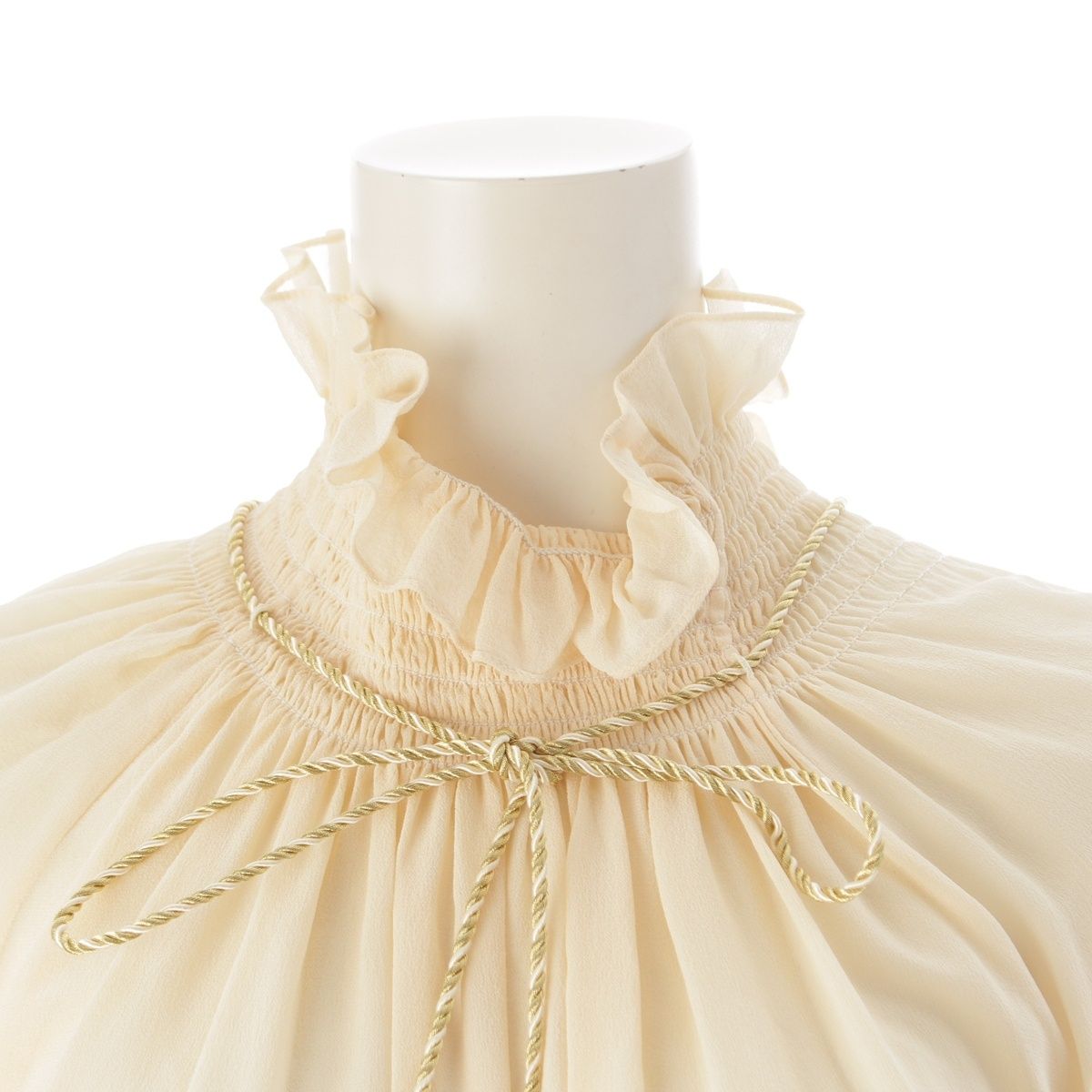 Celine Silk Ruffled Drawstring Triomphe Blouse Top Ivory White 38 — view 5