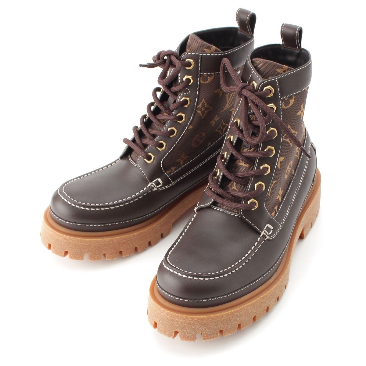 Louis Vuitton LV Remix Monogram Jacquard Ankle Boots Shoes Brown