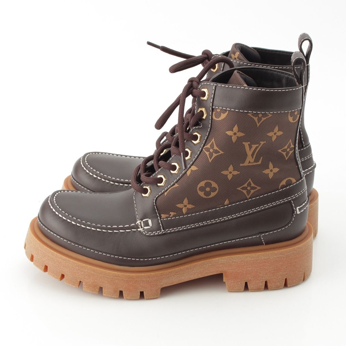 Louis Vuitton LV Remix Monogram Jacquard Ankle Boots Shoes Brown — view 3