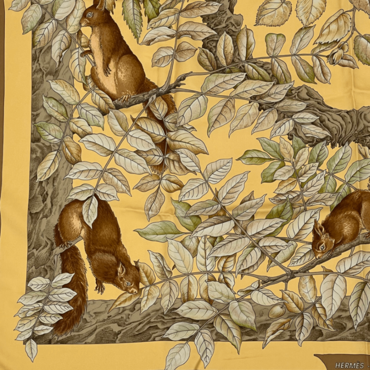 Hermes Carre 90 Casse Noisette Nutcracker Squirrel Pattern Nut Scarf Silk Yellow — view 4