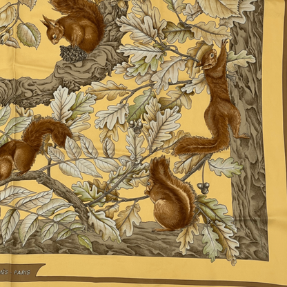 Hermes Carre 90 Casse Noisette Nutcracker Squirrel Pattern Nut Scarf Silk Yellow — view 5