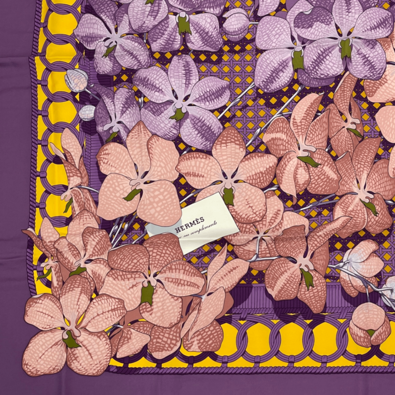 Hermes Scarf Silk Carre 90 Floral Pattern Phalaenopsis Orchid Purple Touvenirs — view 4