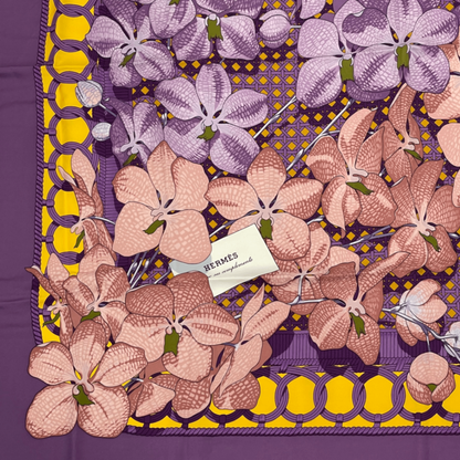 Hermes Scarf Silk Carre 90 Floral Pattern Phalaenopsis Orchid Purple Touvenirs — view 4