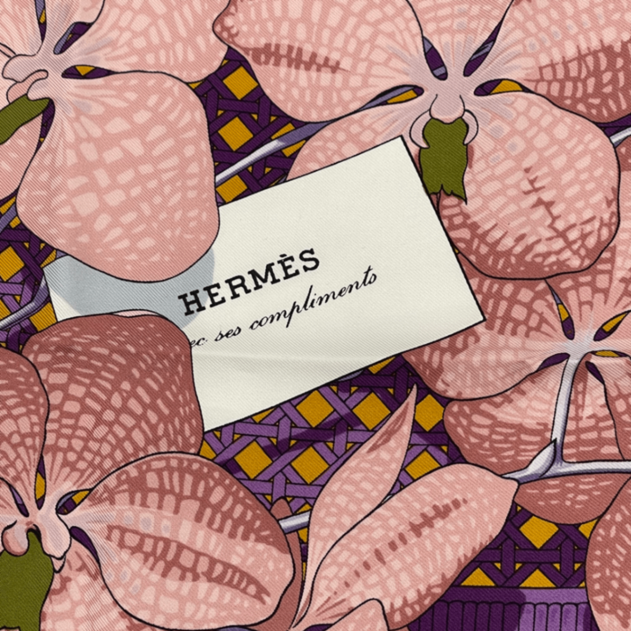 Hermes Scarf Silk Carre 90 Floral Pattern Phalaenopsis Orchid Purple Touvenirs — view 6