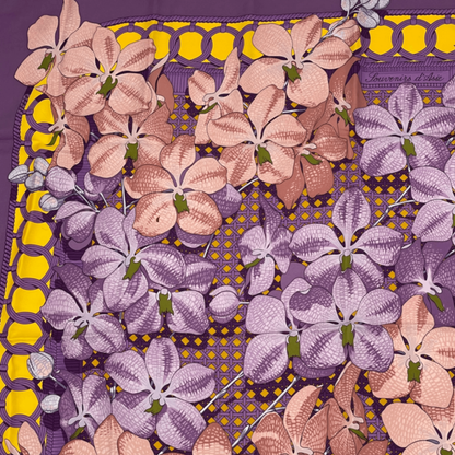 Hermes Scarf Silk Carre 90 Floral Pattern Phalaenopsis Orchid Purple Touvenirs — view 2