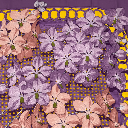 Hermes Scarf Silk Carre 90 Floral Pattern Phalaenopsis Orchid Purple Touvenirs — view 3