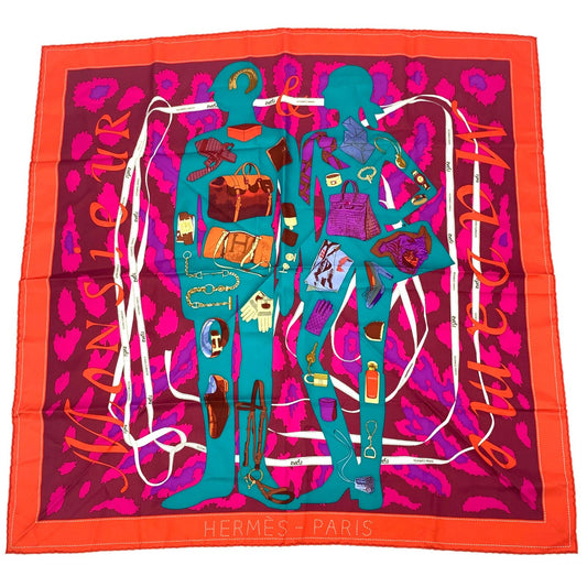 Hermes Carre 90 Monsieur Et Madame All Over Pattern Silk Scarf Multicolor