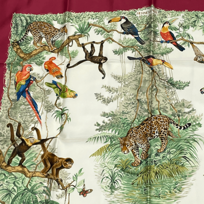 Hermes Scarf Carre 90 Equateur Red Right Under The Road Animal Bird All Over — view 2