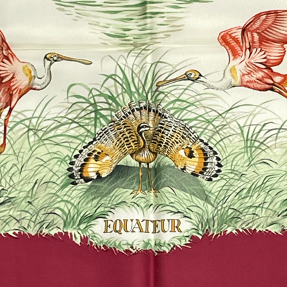 Hermes Scarf Carre 90 Equateur Red Right Under The Road Animal Bird All Over — view 6
