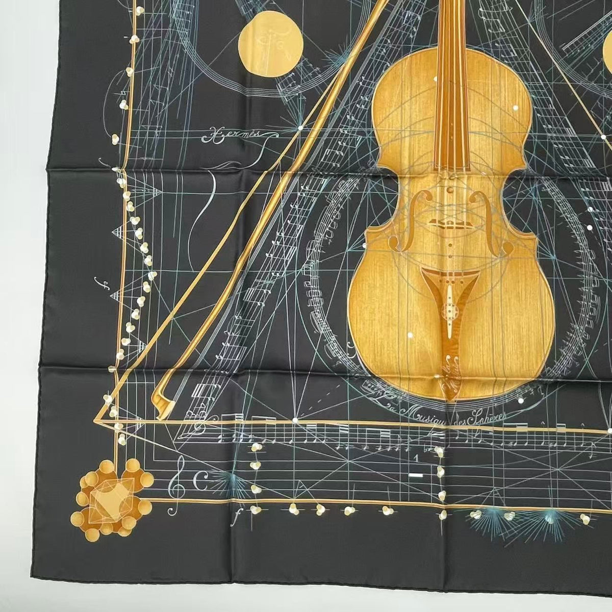 Hermes Scarf Silk Carre 90 Music Played By Spheres la Musique Des Black — view 4