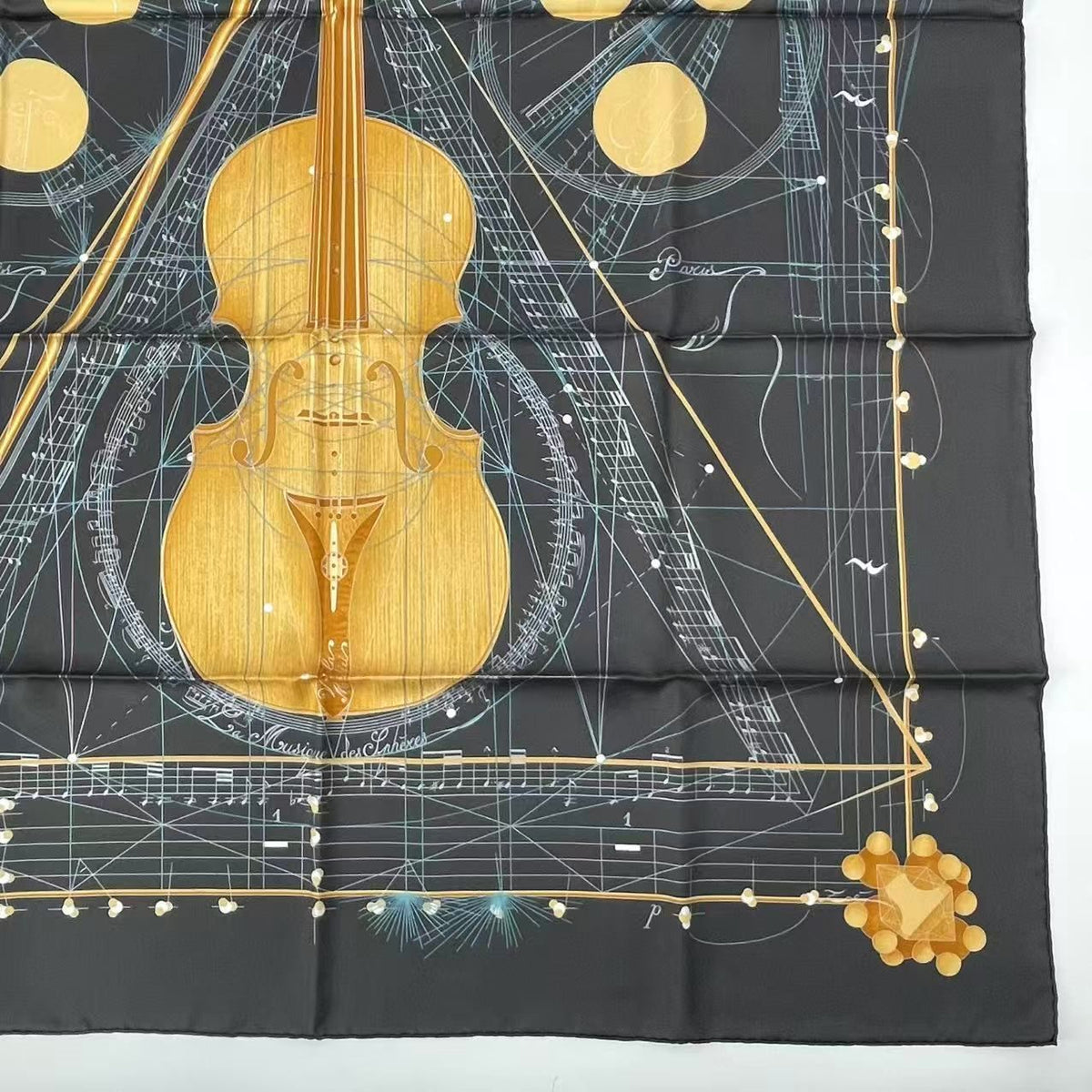 Hermes Scarf Silk Carre 90 Music Played By Spheres la Musique Des Black — view 5