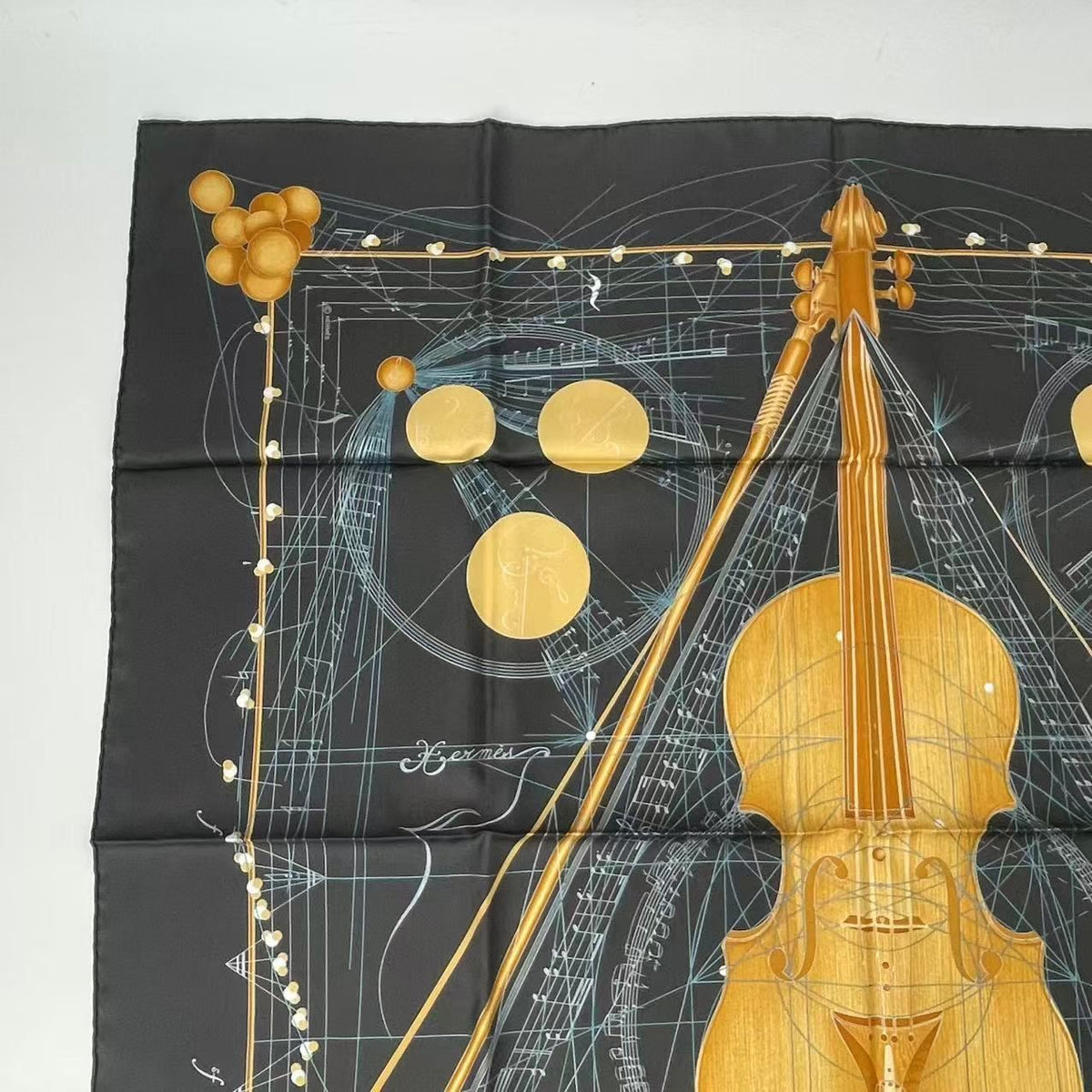 Hermes Scarf Silk Carre 90 Music Played By Spheres la Musique Des Black — view 2
