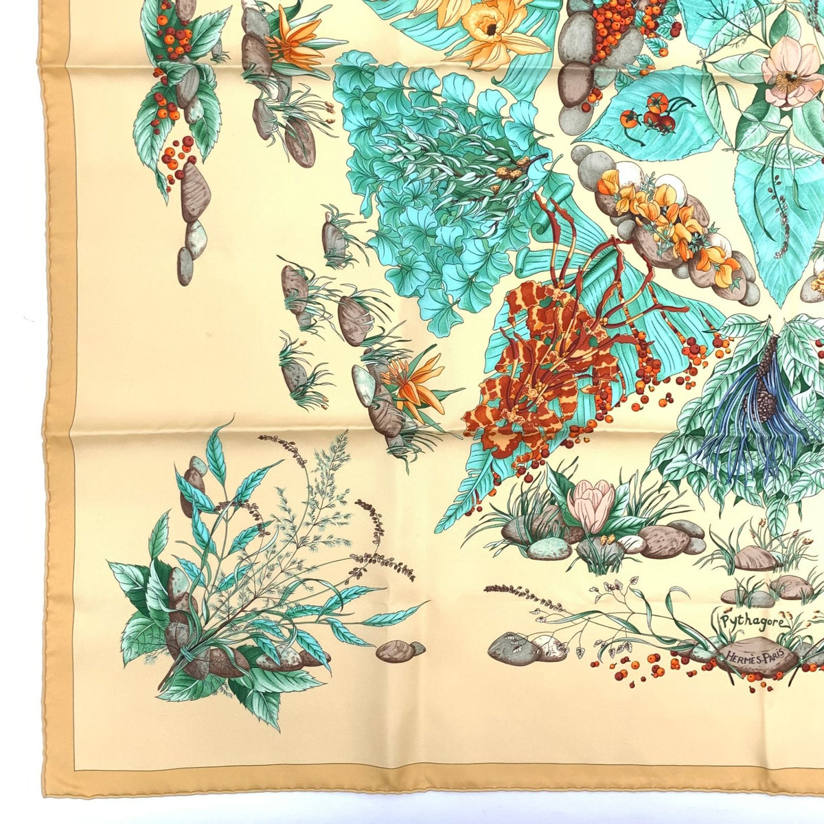 Hermes Carre 90 Pythagore Pythagoras Yellow Multicolor Silk Scarf — view 5