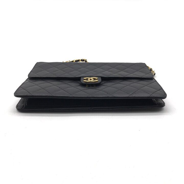 Chanel CC Logo Quilted Lambskin Chain Shoulder Bag Black — view 3